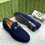 Navy Blue Suede Horsebit Loafers