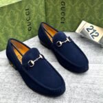 Navy Blue Suede Horsebit Loafers