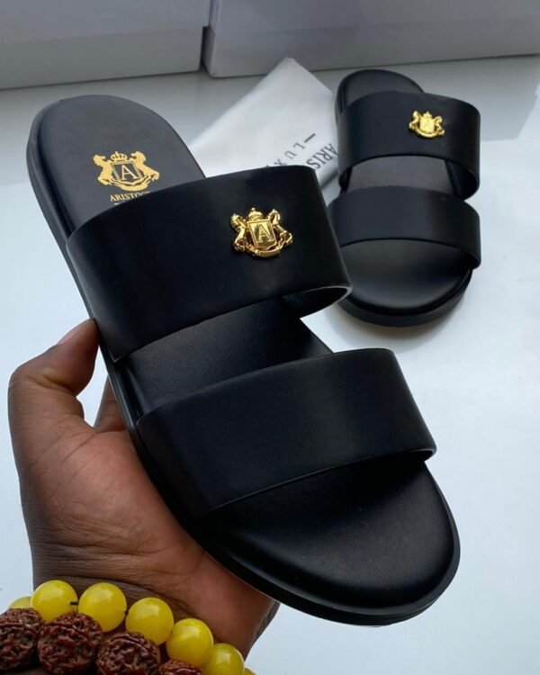 Aristocrats Luxury Black Leather Slippers