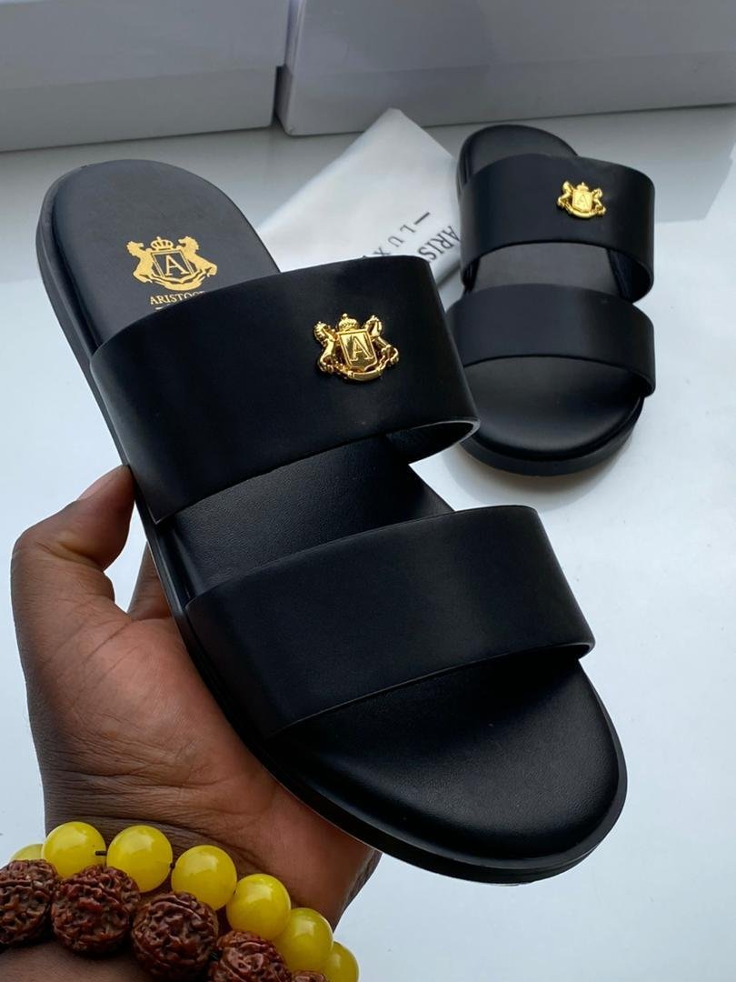 Aristocrats Luxury Black Leather Slippers Aristocrats Luxury Black Leather Slippers