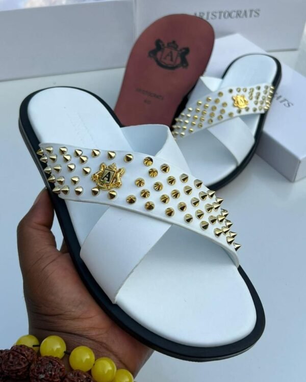 Aristocrats White Leather Slippers