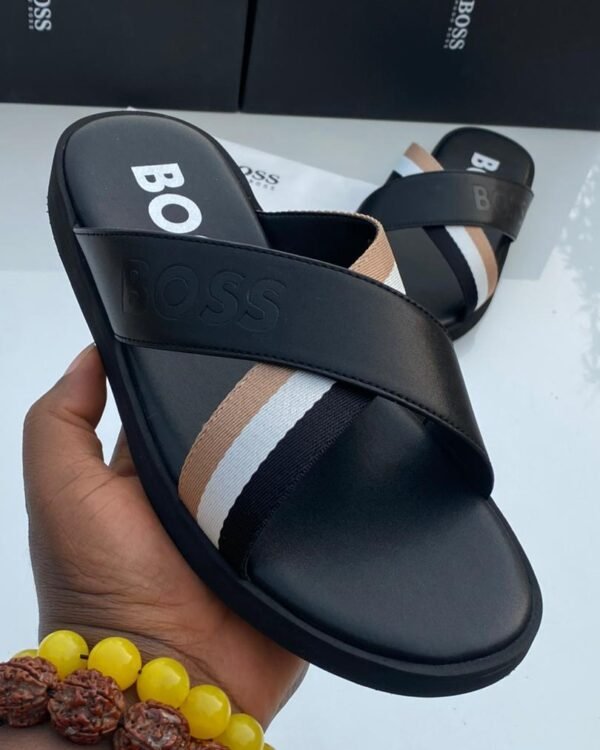 BOSS Darrel Black Leather Slide Sandals
