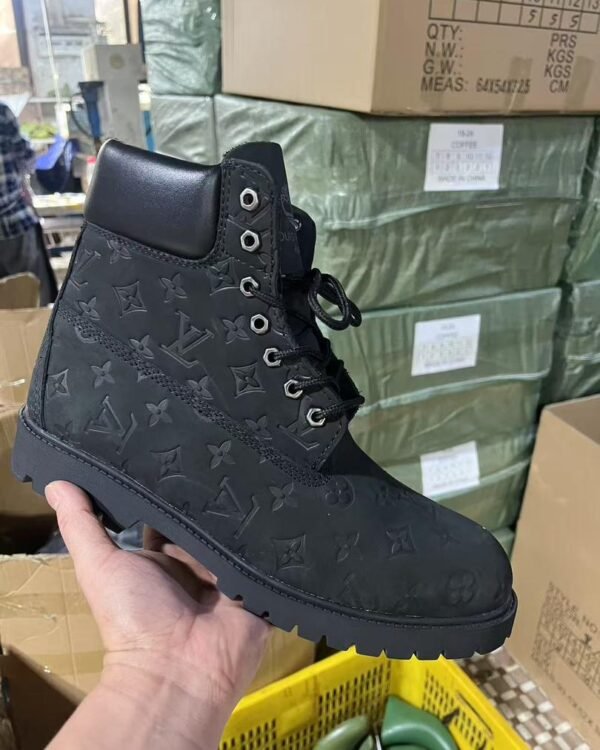 Black 6 Inch Ankle Boots Embossed Monogram Leather