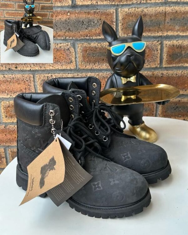 Black 6 Inch Boots Debossed Monogram Pattern