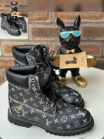 Black Leather 6 Inch Boots Embossed LV Monogram