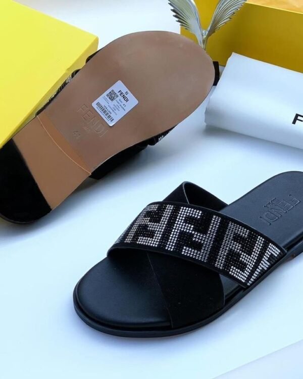Black Slide Sandals Crystal Embellished Strap