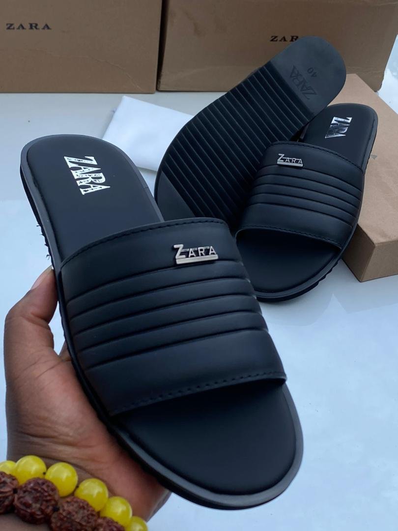 Black Slide Sandals Ribbed Upper Strap Metallic Logo Black Slide Sandals Ribbed Upper Strap Metallic Logo