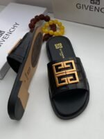Brown Crocodile Embossed Leather Flat Slide Sandals