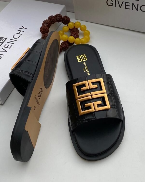 Brown Crocodile Embossed Leather Flat Slide Sandals