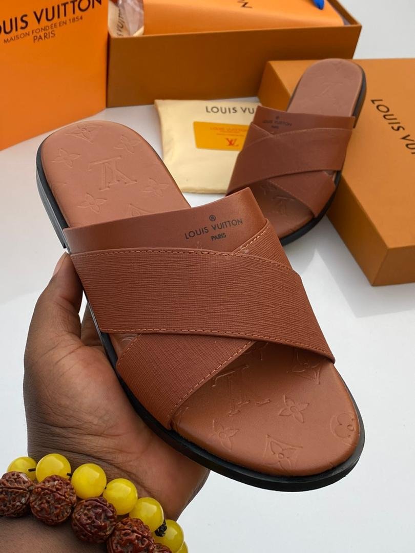 Brown Leather Criss Cross Slide Sandals Brown Leather Criss Cross Slide Sandals