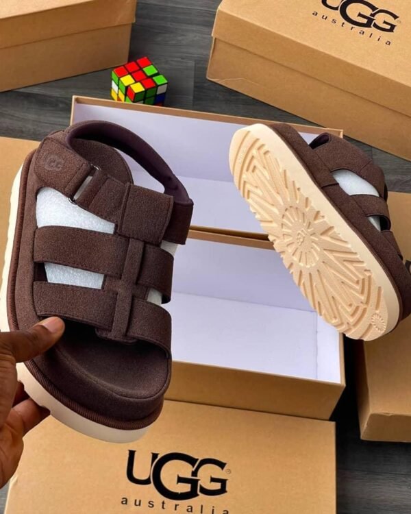 Brown UGG Strappy Platform Sandals Velcro Straps