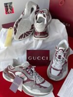 Chunky Sneakers White Grey Burgundy Paneled Design