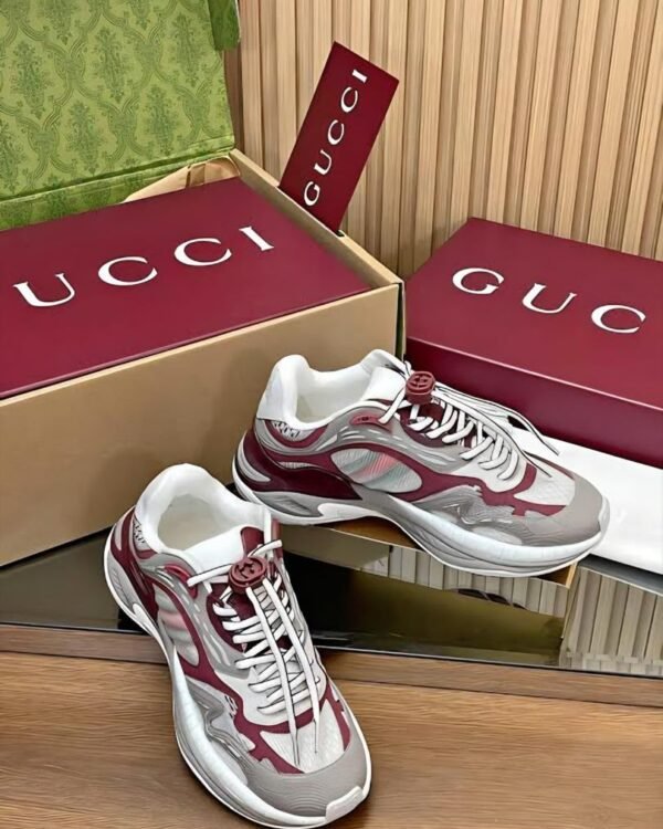 Chunky Sneakers White Grey Burgundy Paneled Design