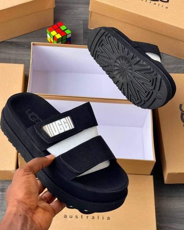 Dark Grey Dual Strap Platform Comfort Slide Sandals 1
