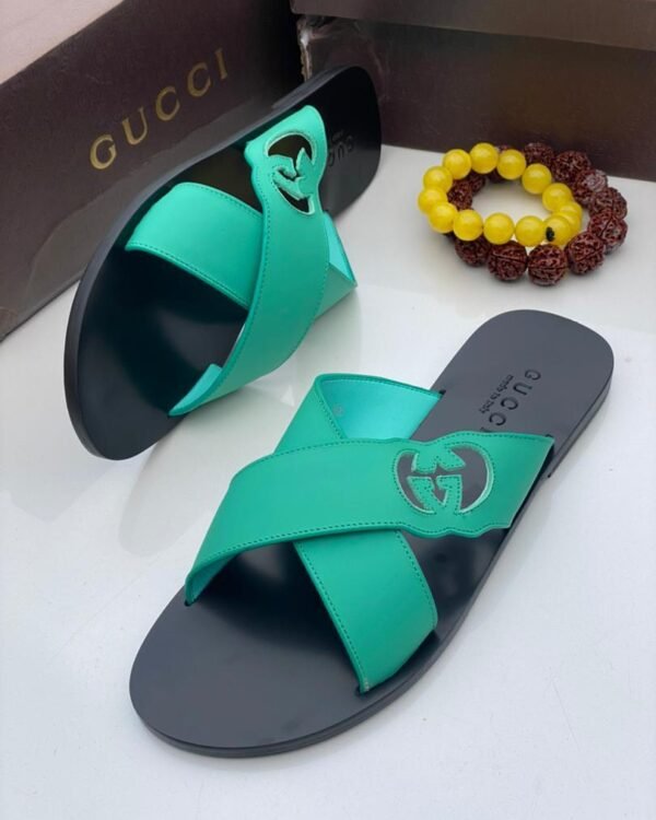 Green Leather Slide Sandals