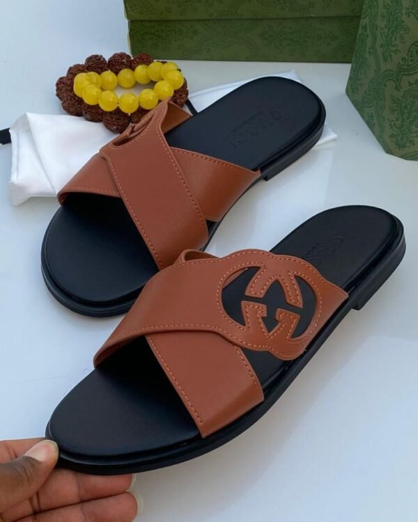 Gucci Brown Leather Slide Sandals