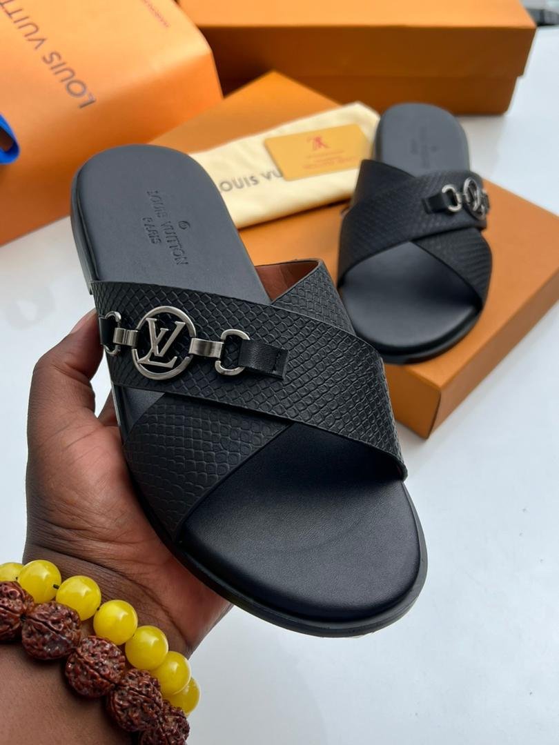 Mens Black Criss Cross Leather Slide Sandals Mens Black Criss Cross Leather Slide Sandals