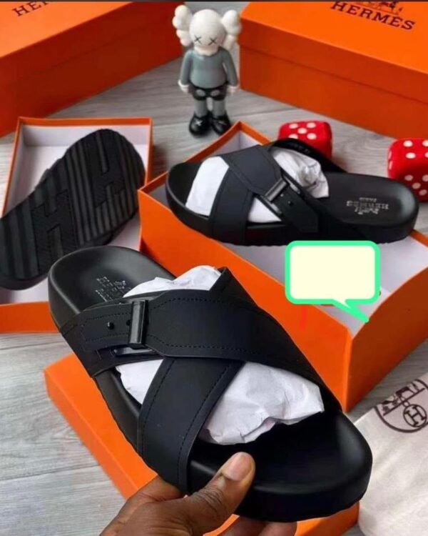 Mens Black Crisscross Strap Slide Sandals