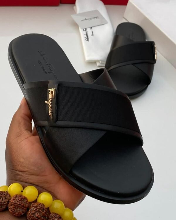 Mens Black Crossover Slide Sandals