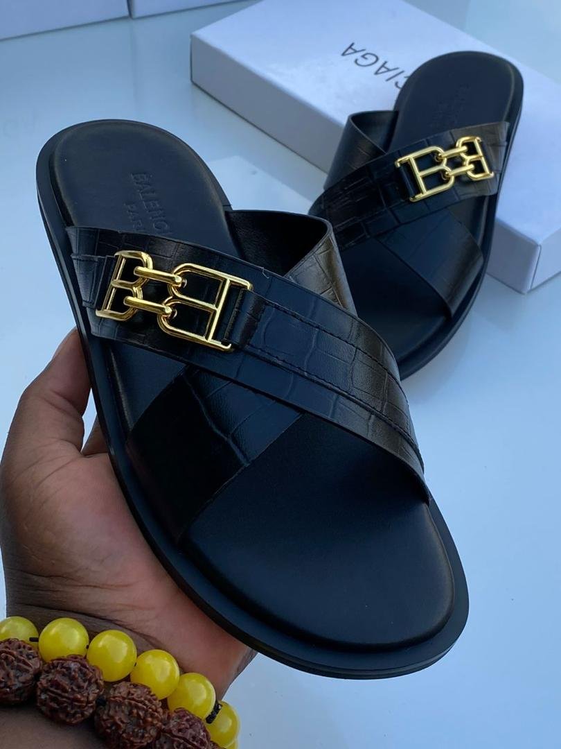 Mens Black Faux Crocodile Leather Slide Sandals Mens Black Faux Crocodile Leather Slide Sandals