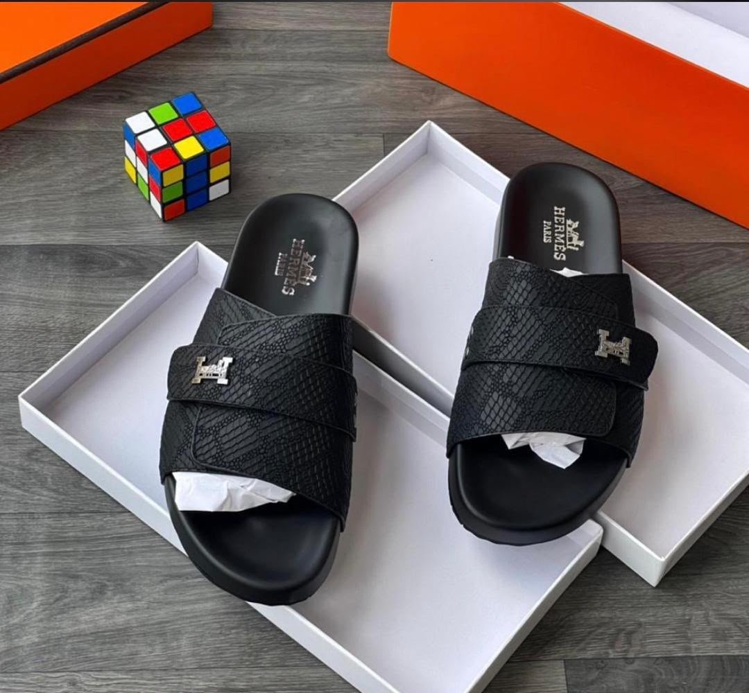 Mens Black Faux Snakeskin Slide Sandals Mens Black Faux Snakeskin Slide Sandals