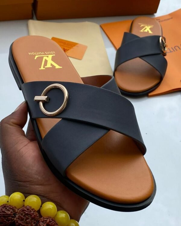 Mens Black Leather Criss Cross Strap Sandals