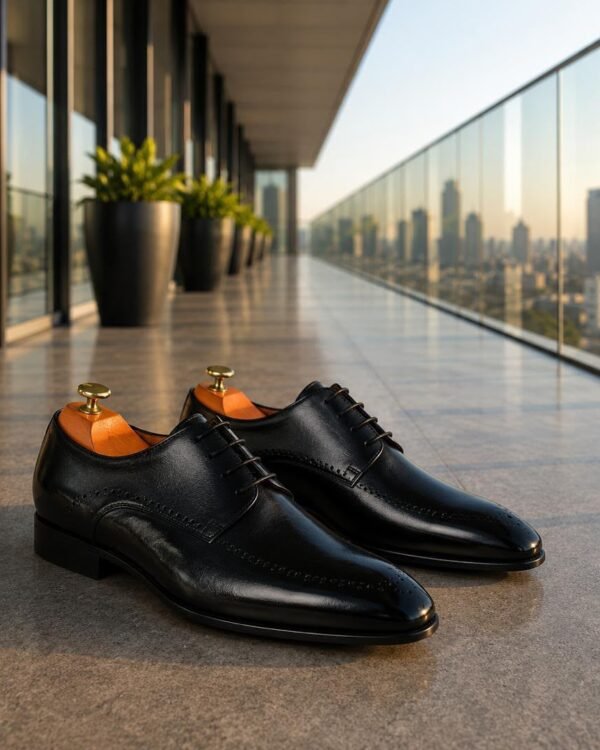 Mens Black Leather Lace Up Dress Shoes
