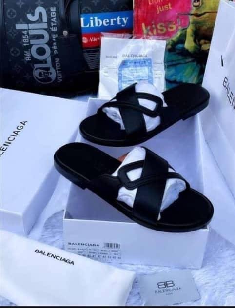 Mens Black Leather Strap Sandals