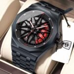 Mens Black Metal Car Wheel Inspired Wristwatch - Image 5