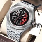 Mens Black Metal Car Wheel Inspired Wristwatch