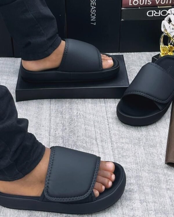 Mens Black Yeezy Season 7 Nylon Slides
