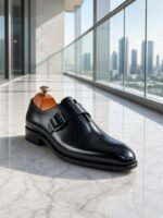 Mens Brown Cognac Leather Single Monk Strap Dress Shoes