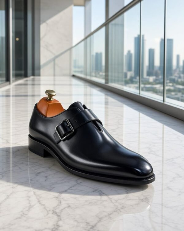 Mens Brown Cognac Leather Single Monk Strap Dress Shoes