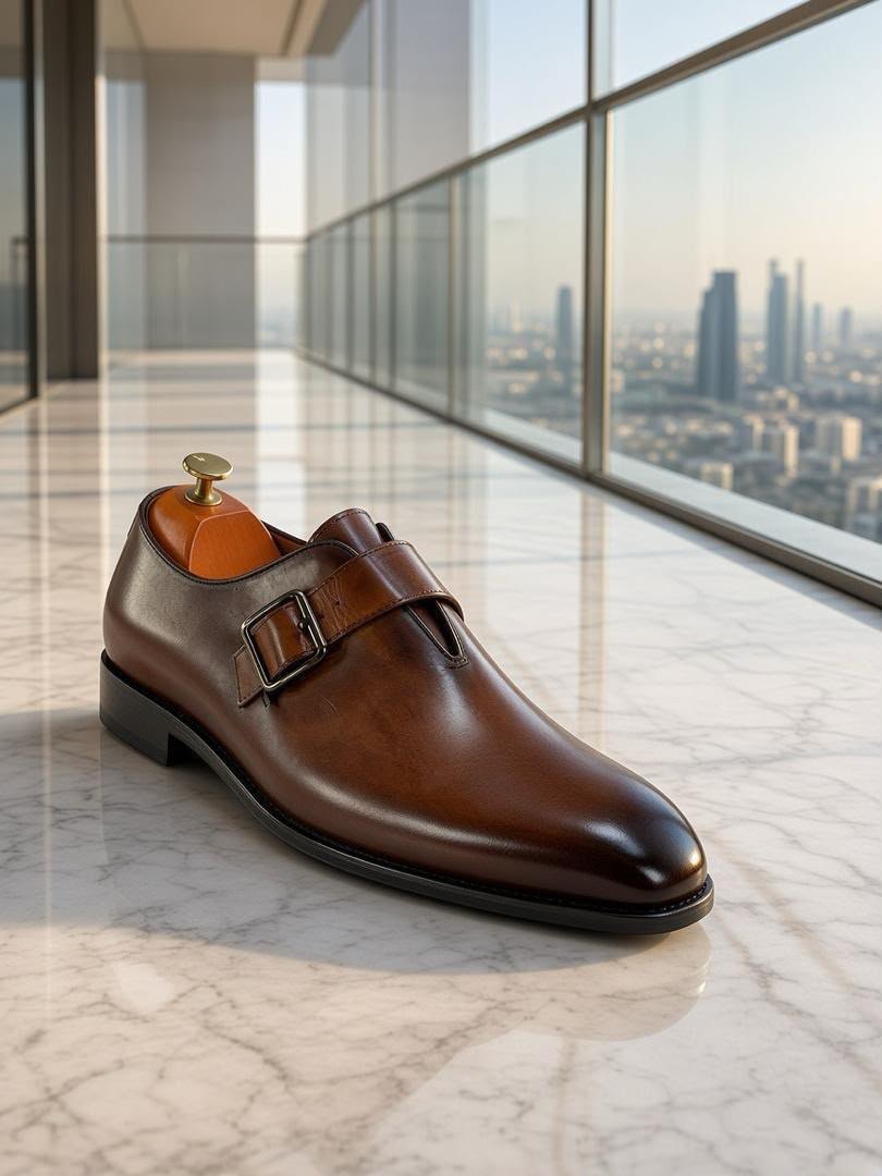 Mens Brown Cognac Leather Single Monk Strap Dress Shoes Mens Brown Cognac Leather Single Monk Strap Dress Shoes