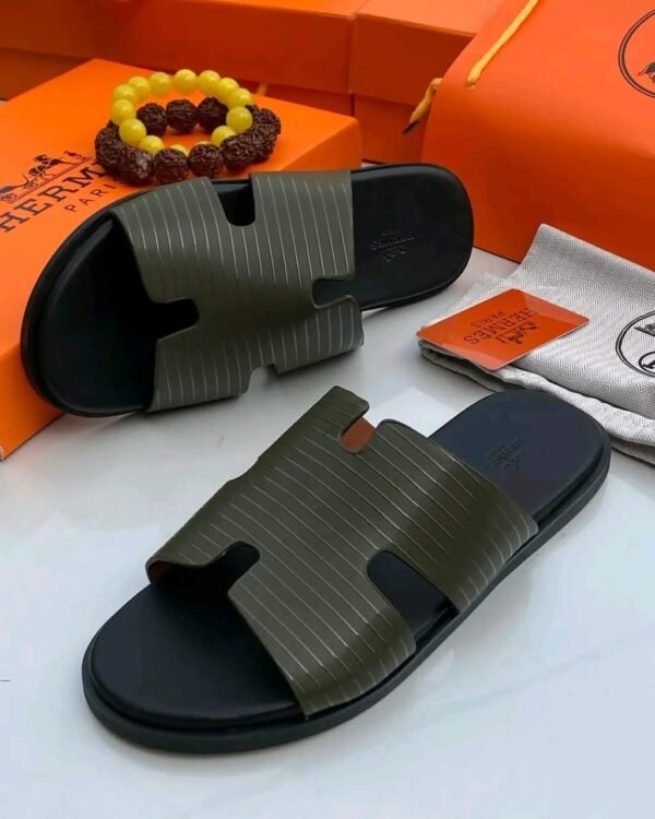 Mens Olive Green Hermes Inspired Slide Sandals