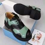 Mint Green Black Glossy Color Block Thick Sole Derby Shoes