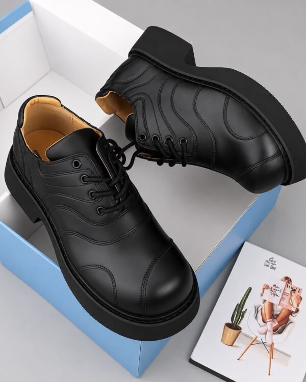 Mint Green Black Glossy Color Block Thick Sole Derby Shoes