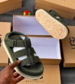 Olive Green Strappy Platform Sandals Suede Upper