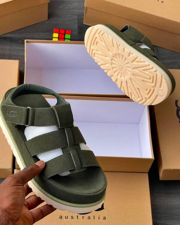 Olive Green Strappy Platform Sandals Suede Upper