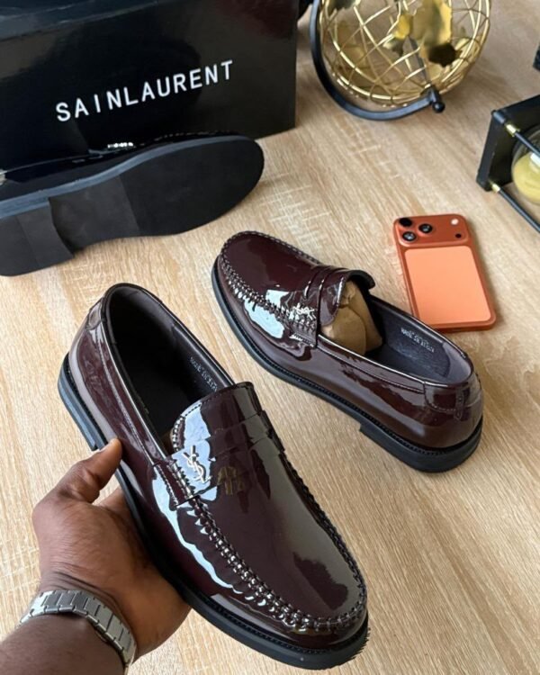 Saint Laurent Black Patent Leather Penny Loafers