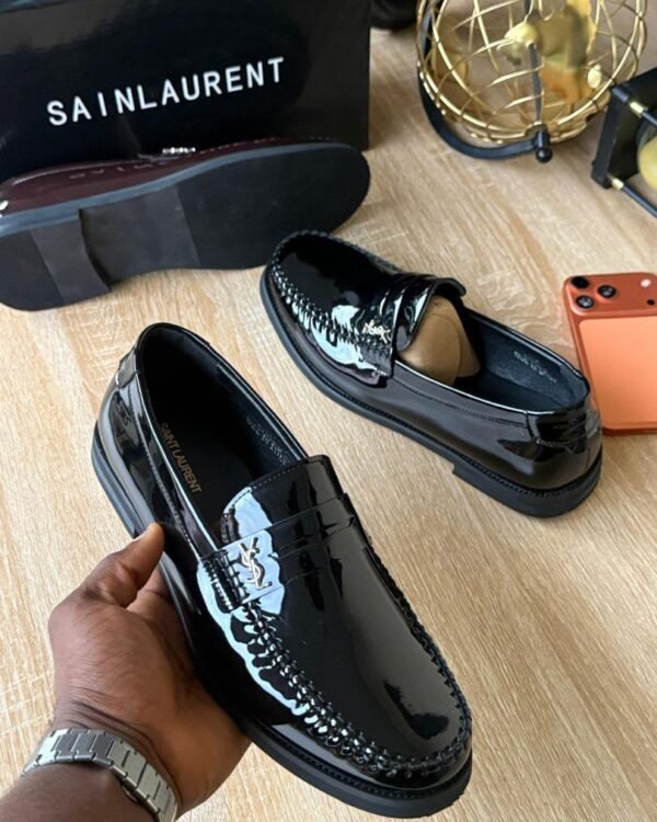 Saint Laurent Black Patent Leather Penny Loafers