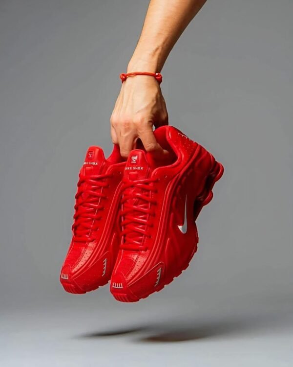 Shox R4 White Phantom Picante Red Sneakers