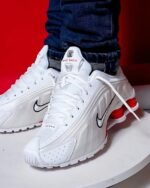 Shox R4 White Phantom Picante Red Sneakers