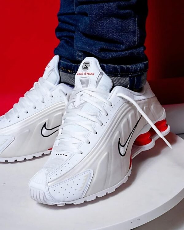 Shox R4 White Phantom Picante Red Sneakers