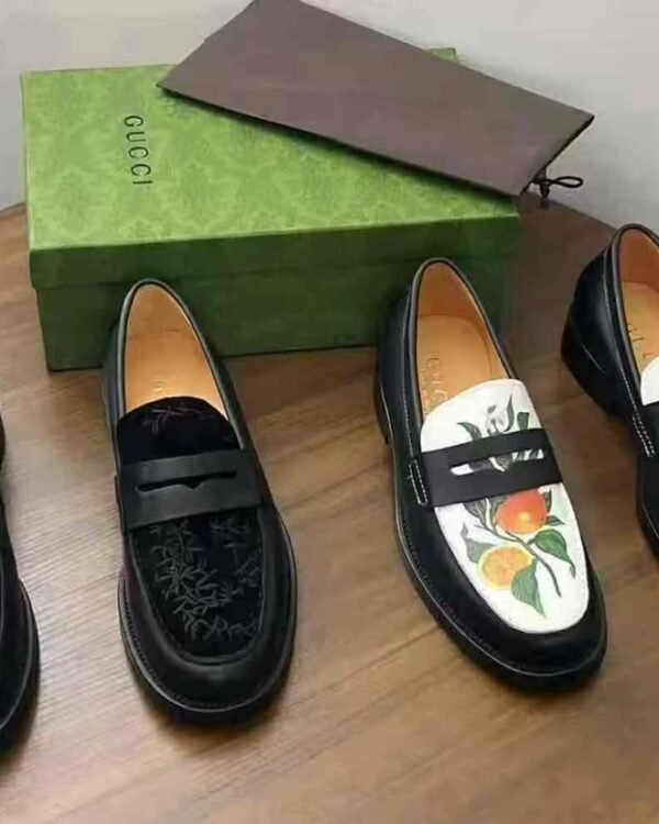 White Hand Painted Orange Fruit Loafers