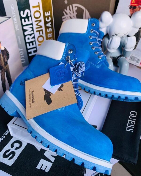 White Padded Collar Light Blue Lug Sole