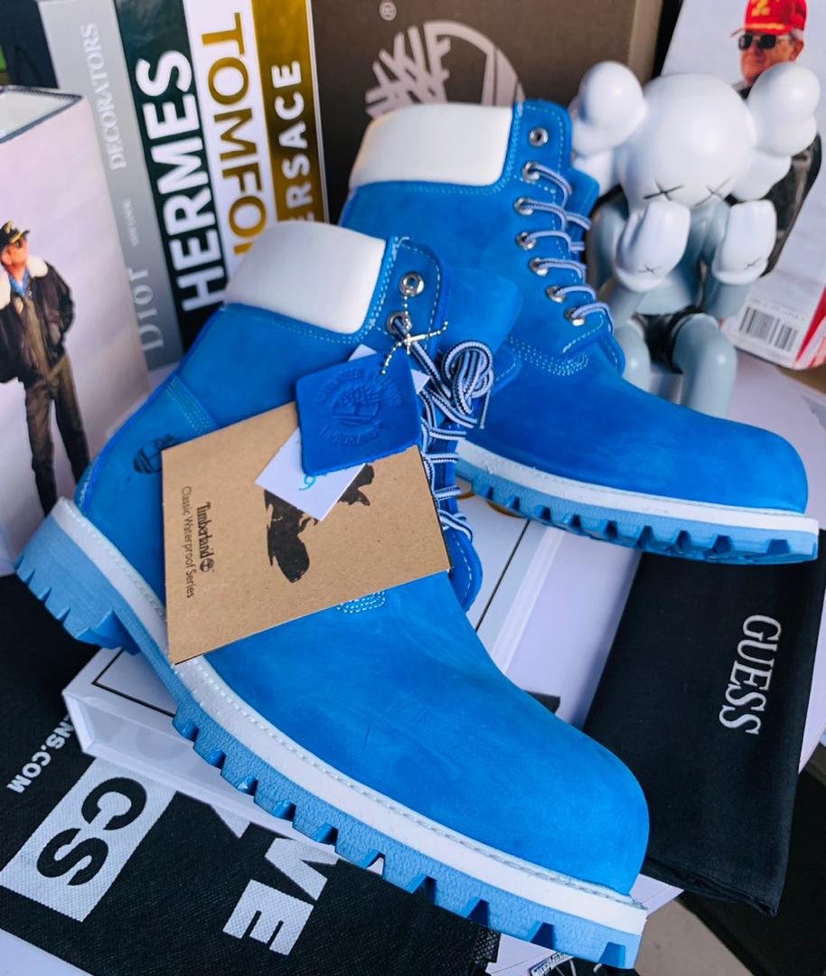 White Padded Collar Light Blue Lug Sole White Padded Collar Light Blue Lug Sole
