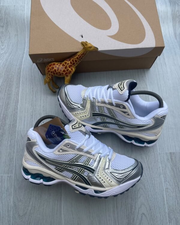 ASICS Gel Kayano 14 Metallic Silver White Mesh Sneakers