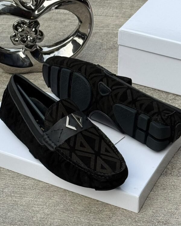 Black CD Diamond Leather Moccasins Driver Loafers