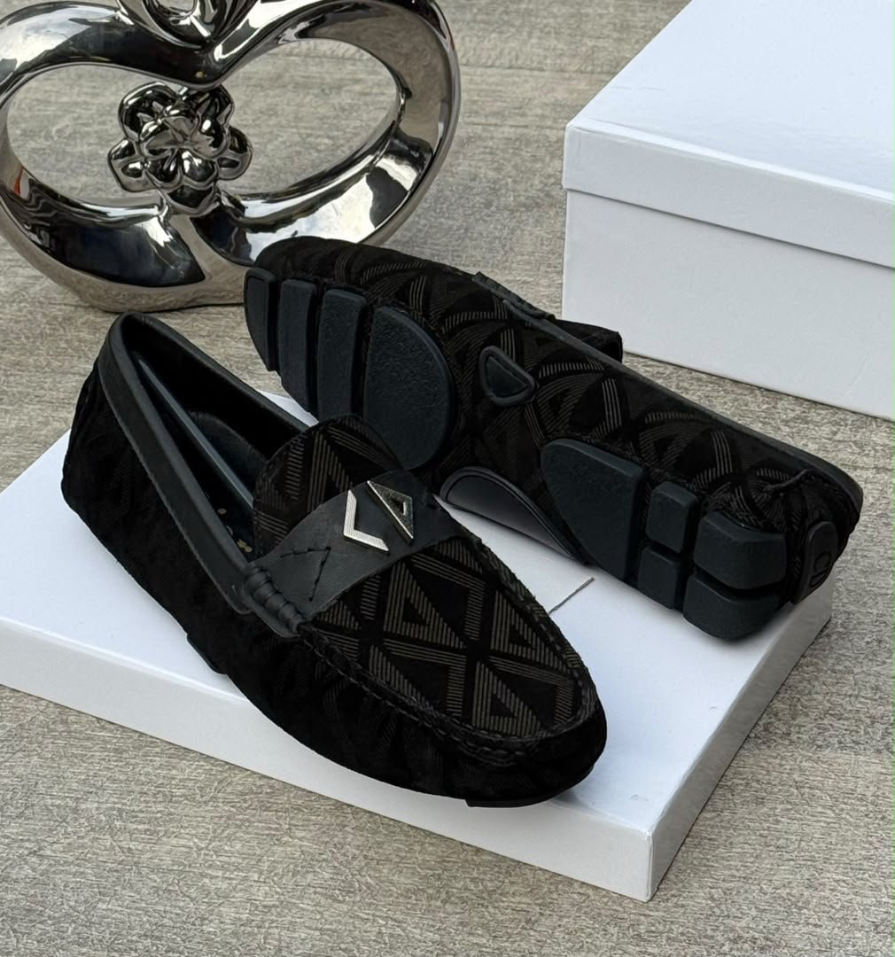 Black CD Diamond Leather Moccasins Driver Loafers Black CD Diamond Leather Moccasins Driver Loafers